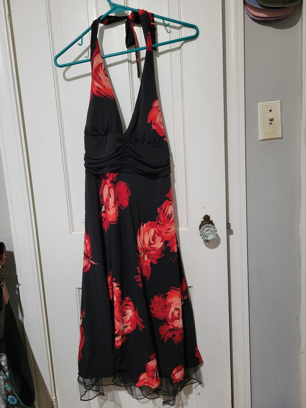 Speechless Black Halter Dress with Red Floral Print